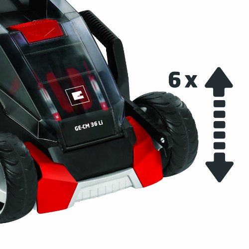 Einhell Ge-cm 36 Li Kit Power X-change 36 V Lithium-ion Cordless Lawnmower With Fast Charger (2 X 18 V, 36 Cm Cutting Width, 40 L Collection Box) - Red