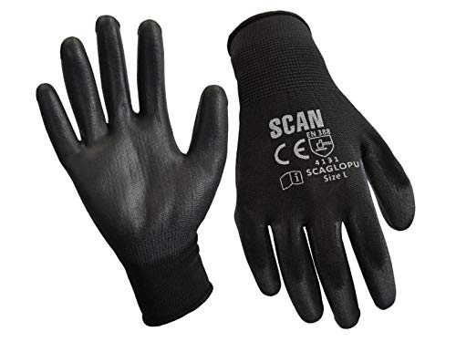 Scan Black PU Coated Gloves Size 10 Extra Large (Pack of 12)