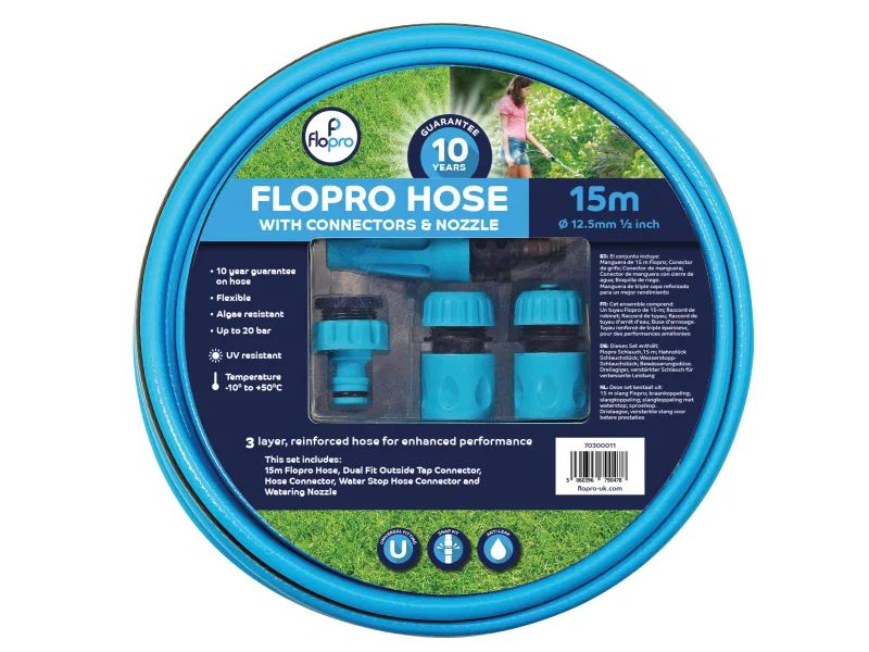 Flopro Hose 15m With Connectors 12.5mm (1/2in) Diameter