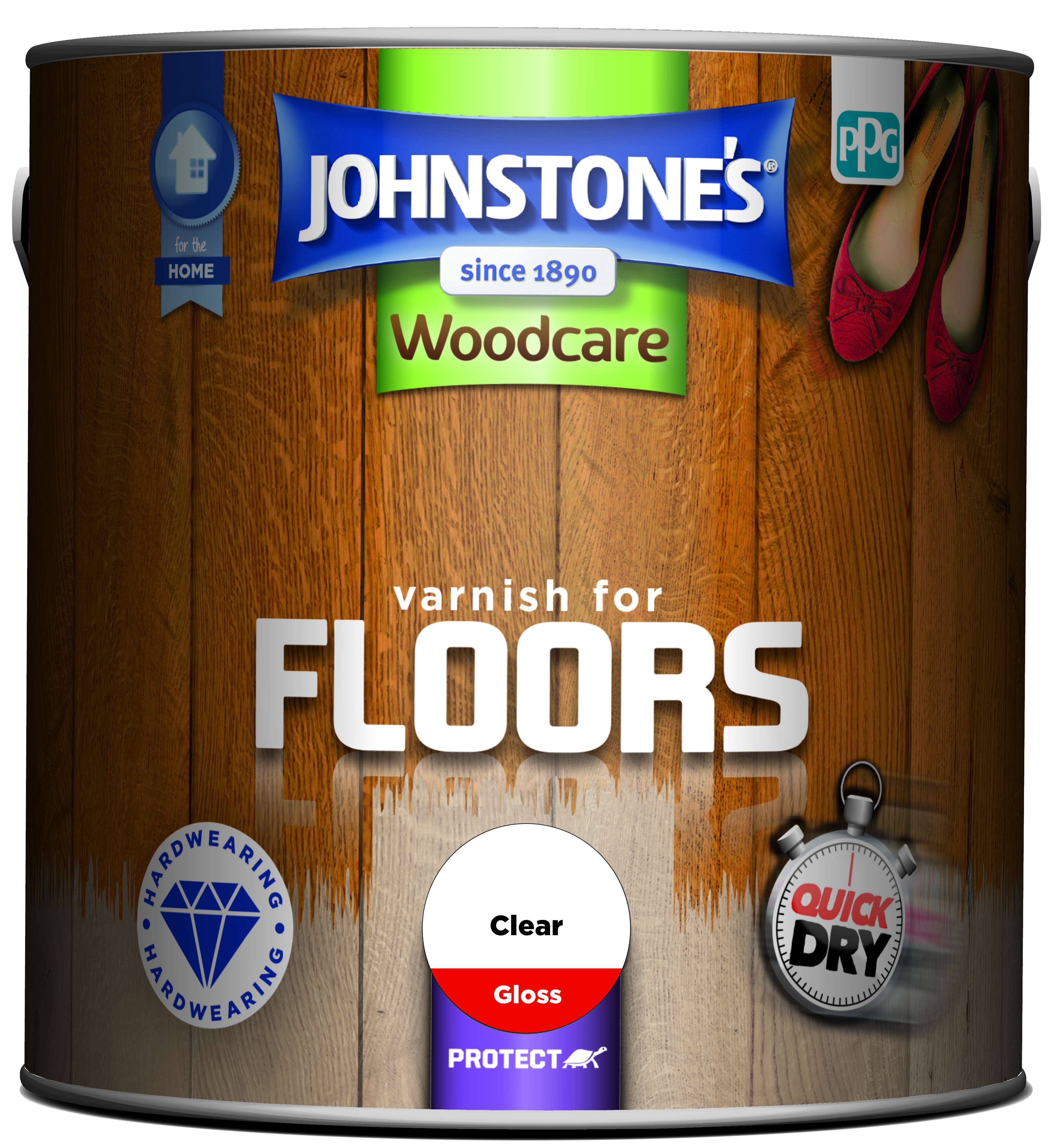 2.5ltr - Johnstone's Woodcare Quick Dry Floor Varnish Gloss Clear