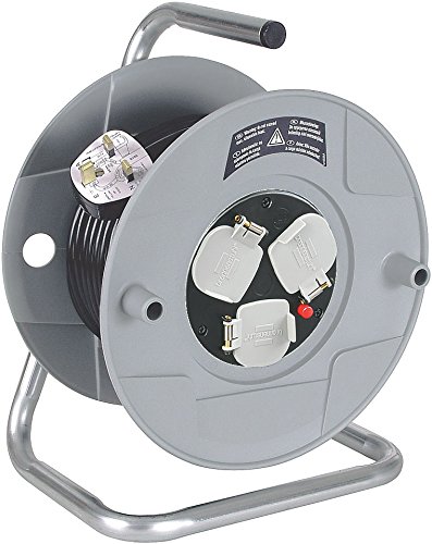 Brennenstuhl Standard 3-way Socket Cable Reel (25m Extension Cord), Cable Drum With Thermal Cut-out Protection, Made In Germany, Cable Colour: Black