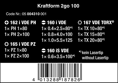 Wera Kraftform Plus VDE 2go 100 Screwdriver Set, 12 Piece SL/PH/PZ/TX