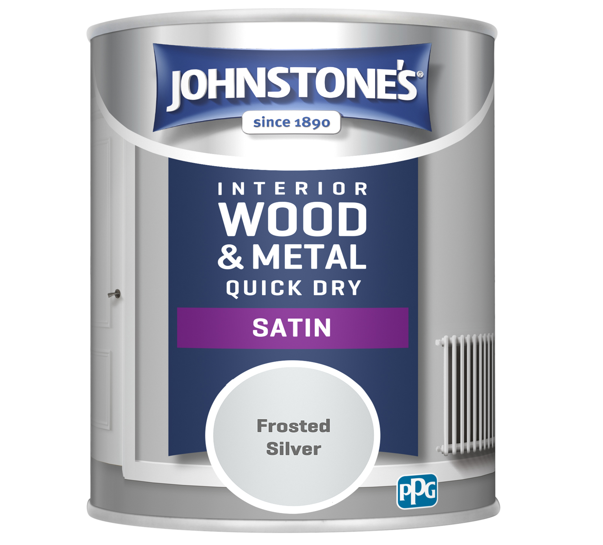 Johnstone's 303919 750ml One Coat Quick Dry Satin Paint - Frost Silver