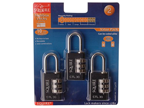 Henry Squire Toughlock Re-Codeable Black Combination Padlock 30mm (Pack of 3)