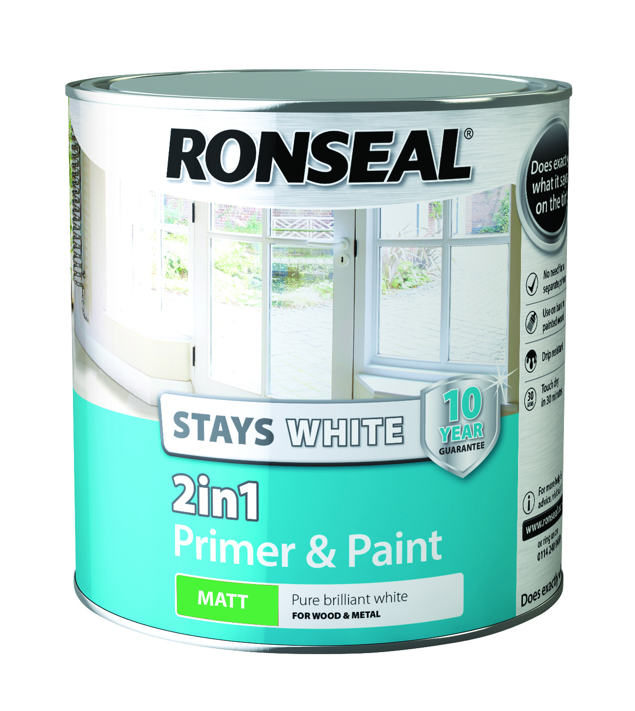 Ronseal Stays White 2-in-1 Primer & Paint - Matt - 2.5l