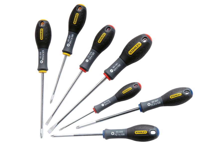Stanley Tools FatMax Screwdriver PH/PZ/Flared/Parallel Set of 7 & Stubby Ratchet Screwdriver
