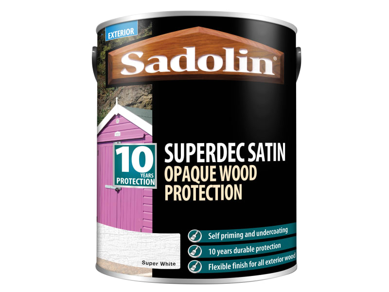 Sadolin Superdec Opaque Wood Protection Super White Satin 5 Litre