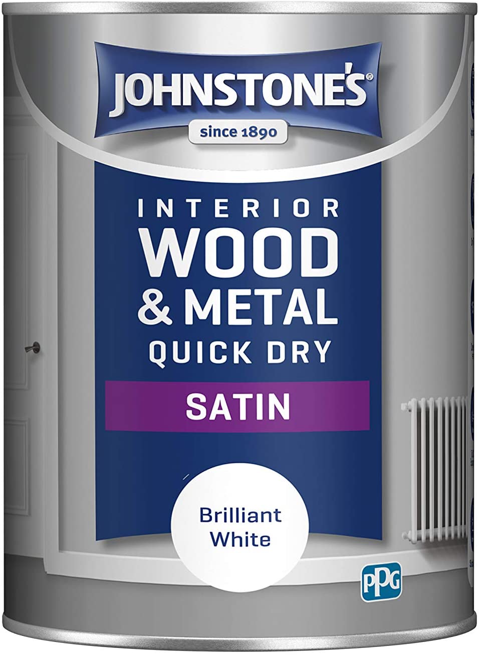 Johnstone's 303929 1.25 Litre One Coat Quick Dry Satin Paint - Brilliant White
